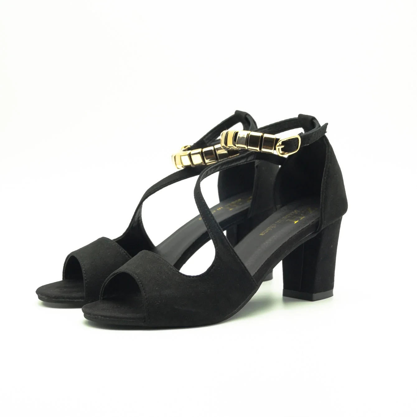 Beaded Ankle Strap Suede Open Toe Block Heel Sandal