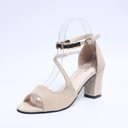 Beaded Ankle Strap Suede Open Toe Block Heel Sandal