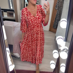 Ikat Print Smocked Waist V Neck Boho Midi Dress