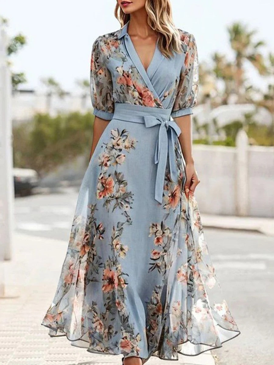 Floral Chiffon Belted Wrap Maxi Dress - Wedding Guest