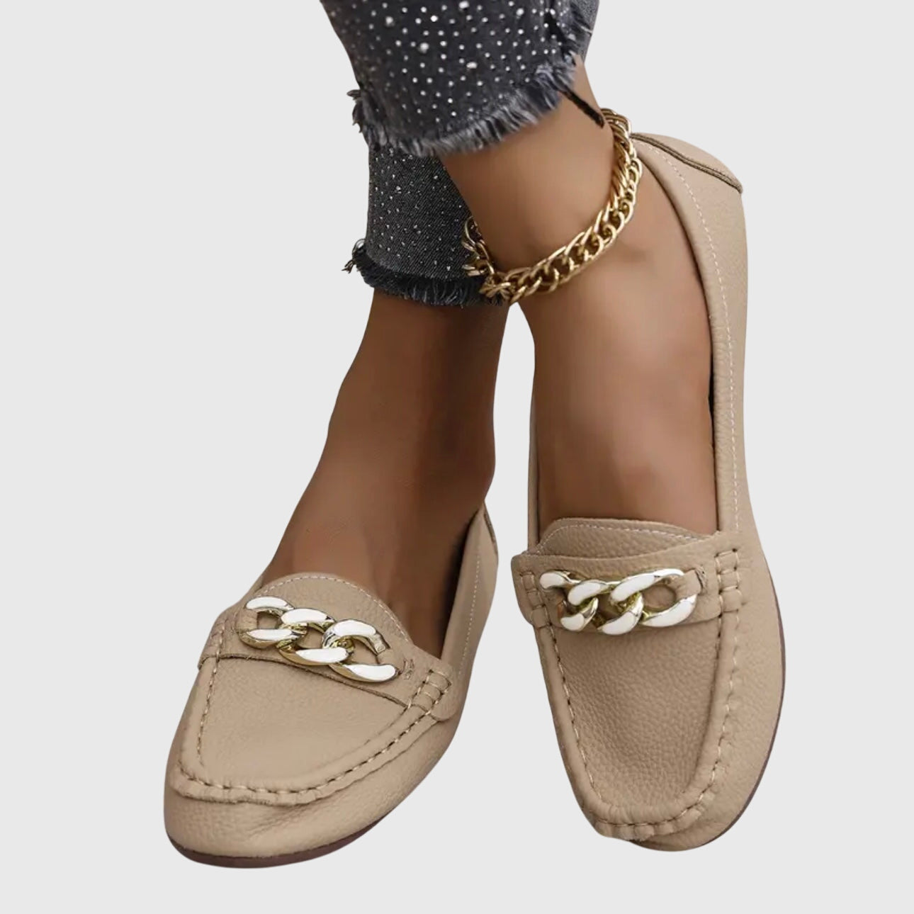 Crystal Chain Embellished Pebbled Leather Slip-On Loafer