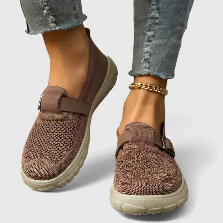 Buckle Strap Knit Mesh Slip On Casual Loafer