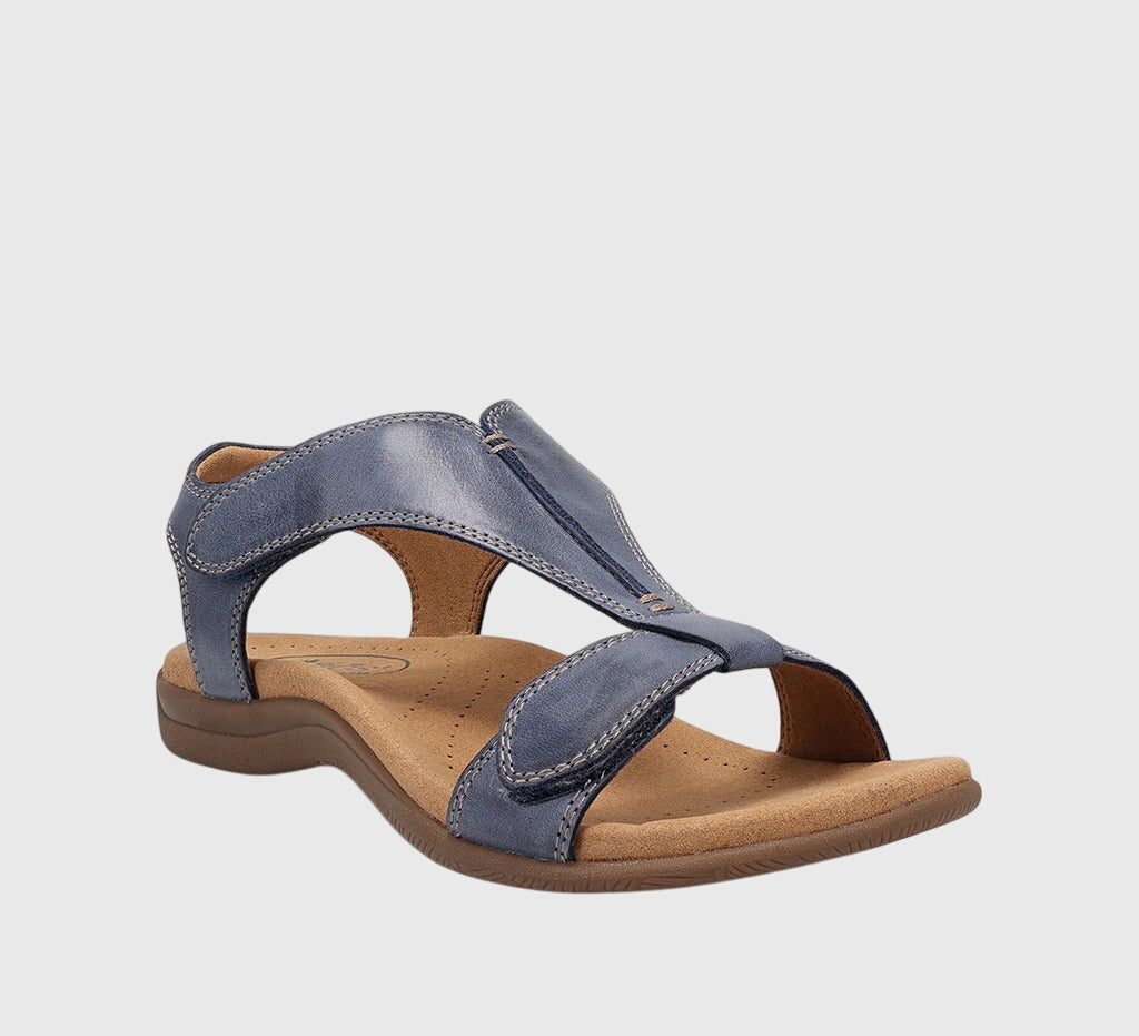 T-Bar Hook Loop Leather Orthopedic Comfort Flat Sandal