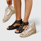 Rhinestone Cutout Gladiator Zip Back Wedge Sandal