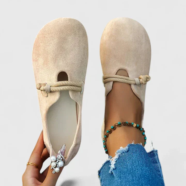Suede Round Toe Rope Knot Strap Slip On Casual Flat Loafer