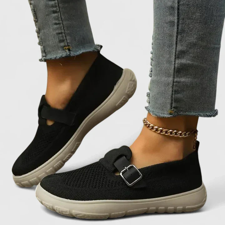 Buckle Strap Knit Mesh Slip On Casual Loafer