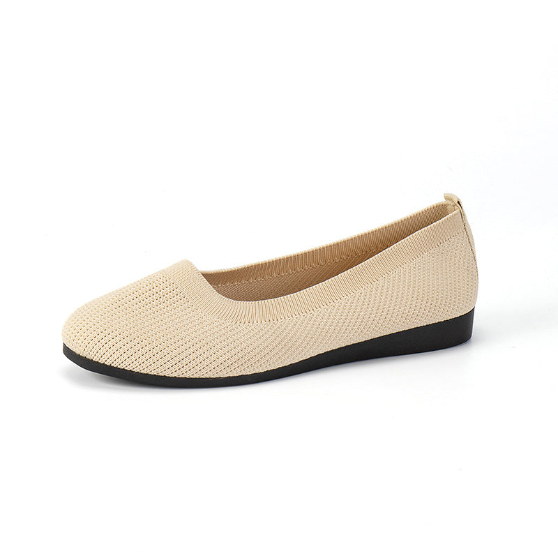 Ribbed Knit Slip On Cushioned Insole Round Toe Ballet Flat