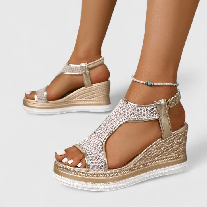 Mesh Peep Toe Platform Wedge Sandals