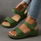 Adjustable Hook Loop Strap Cushioned Casual Wedge Sandals