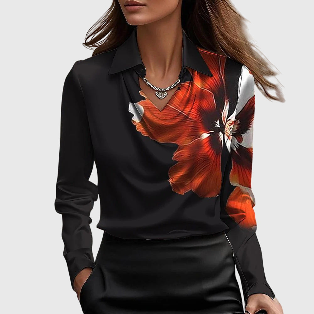 Satin Cowl Neck Collar Long Sleeve Elegant Blouse