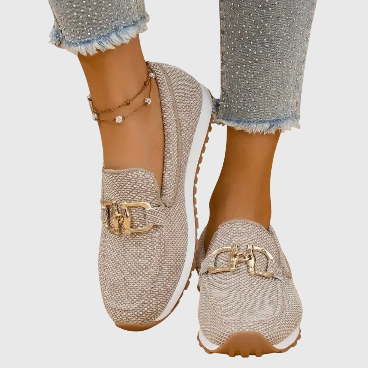 Gold Horsebit Knit Slip-On Platform Loafer