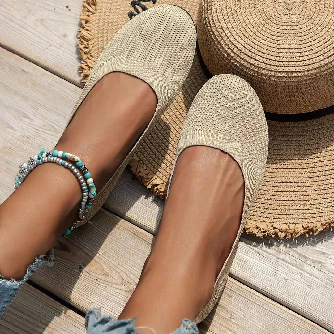 Ribbed Knit Slip On Cushioned Insole Round Toe Ballet Flat