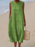 Embroidered Dot Sleeveless Smock Casual Midi Dress