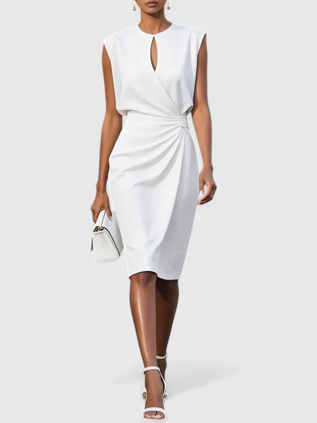 Keyhole Ruched Waist Asymmetric Bodycon Midi Dress - Formal