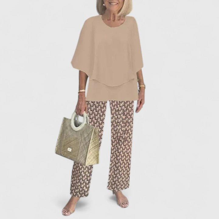 Floral Print Wide Leg Trouser Layered Chiffon Top Two Piece Set
