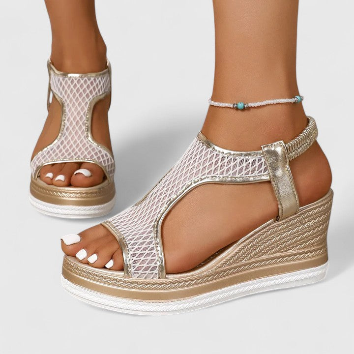 Mesh Peep Toe Platform Wedge Sandals
