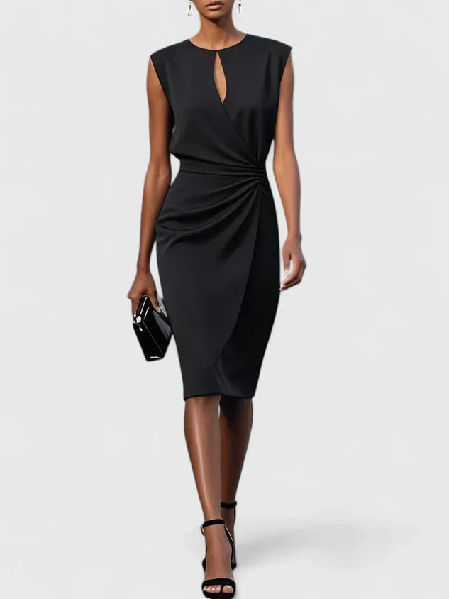 Keyhole Ruched Waist Asymmetric Bodycon Midi Dress - Formal
