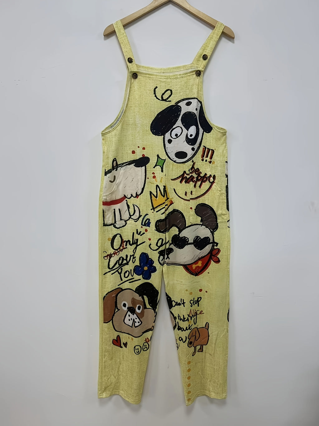 Cartoon Dog Graphic Print Adjustable Strap Pocket Casual Jumpsuit