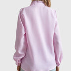 Ruffle Trim Button Down Long Sleeve Textured Blouse