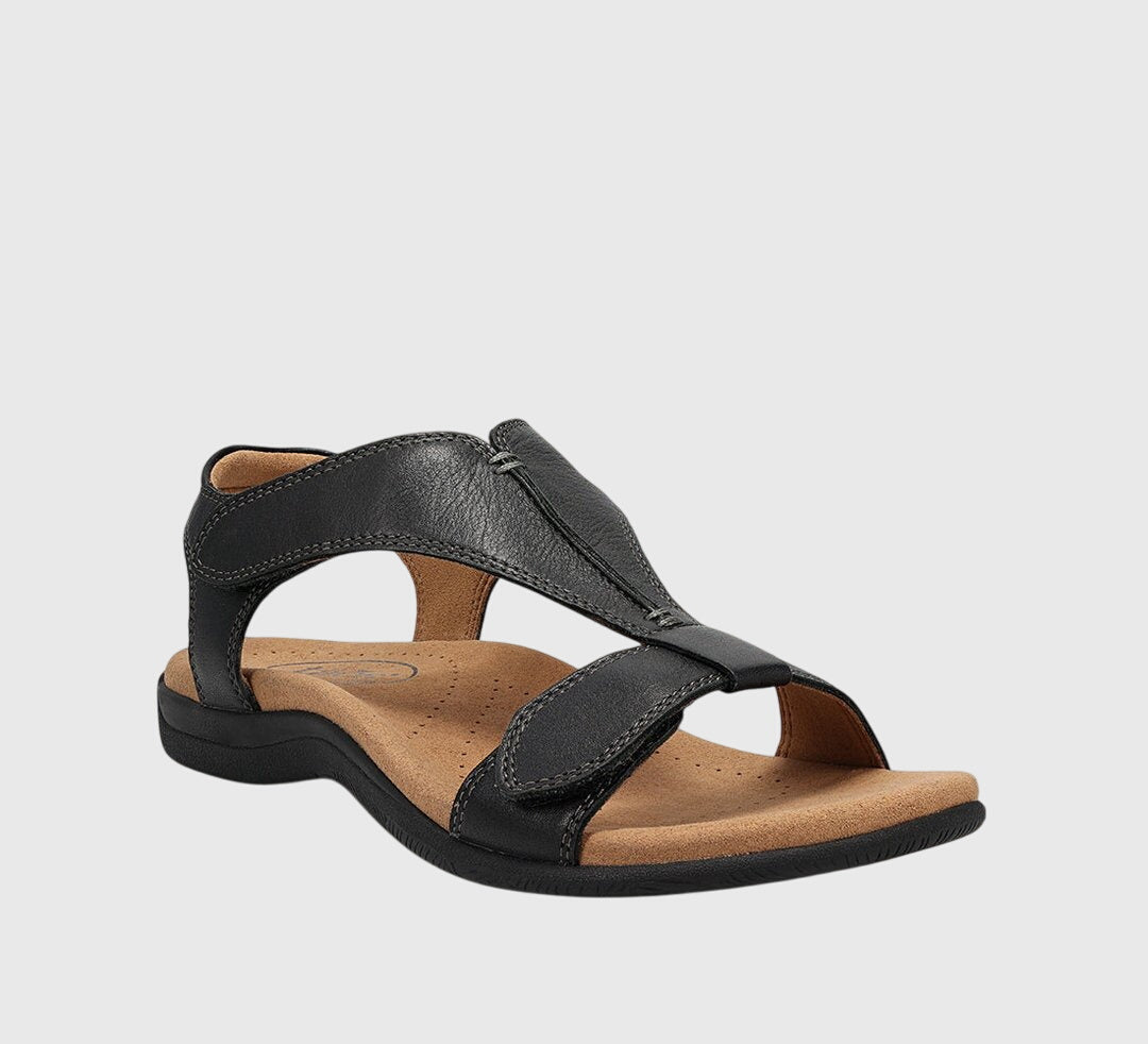 T-Bar Hook Loop Leather Orthopedic Comfort Flat Sandal