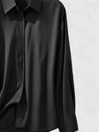 Concealed Placket Collared Long Sleeve Satin Shirt Blouse