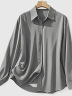 Concealed Placket Collared Long Sleeve Satin Shirt Blouse