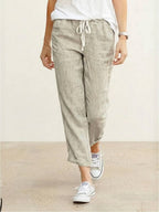 Drawstring Elasticated Waist Cuffed Hem Relaxed Linen Pant