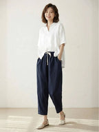 Drawstring Elasticated Waist Cuffed Hem Relaxed Linen Pant