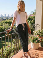 Drawstring Elasticated Waist Cuffed Hem Relaxed Linen Pant