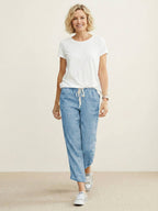 Drawstring Elasticated Waist Cuffed Hem Relaxed Linen Pant