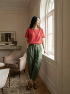 Drawstring Elasticated Waist Cuffed Hem Relaxed Linen Pant