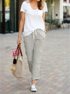 Drawstring Elasticated Waist Cuffed Hem Relaxed Linen Pant