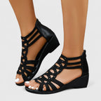 Rhinestone Cutout Gladiator Zip Back Wedge Sandal