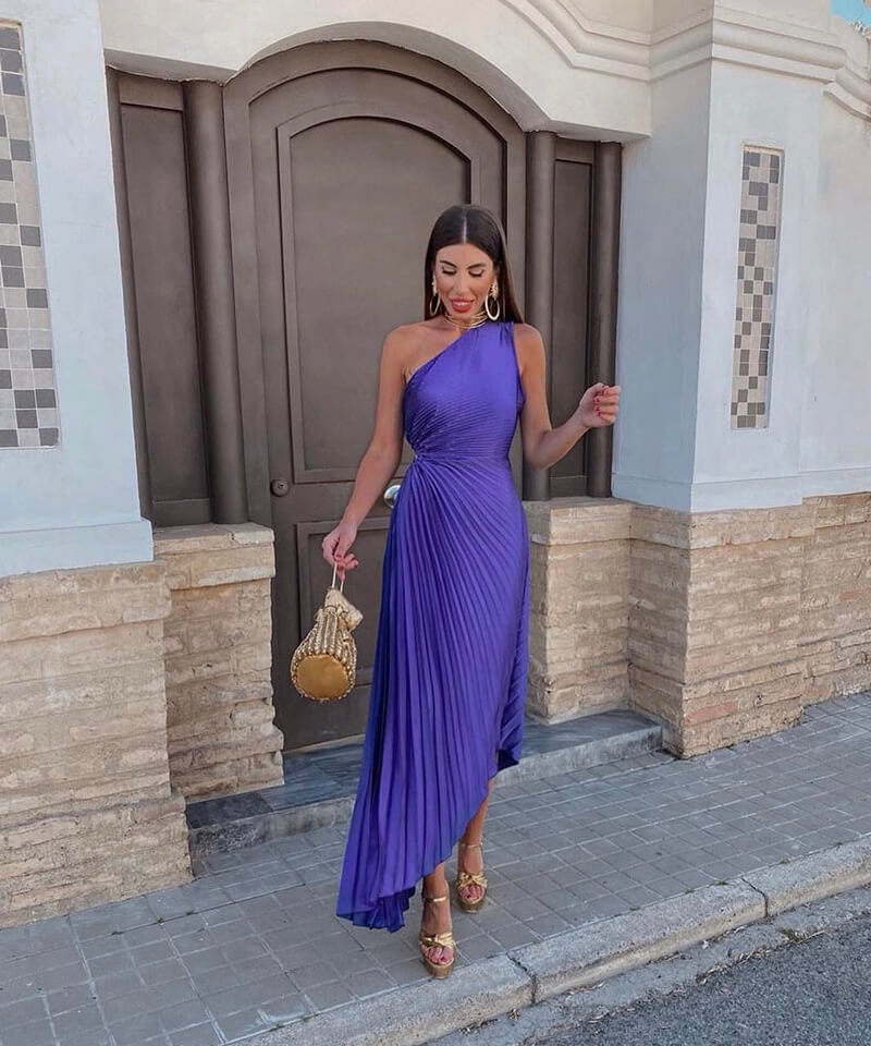Purple Pleated One-Shoulder Homecoming Dress