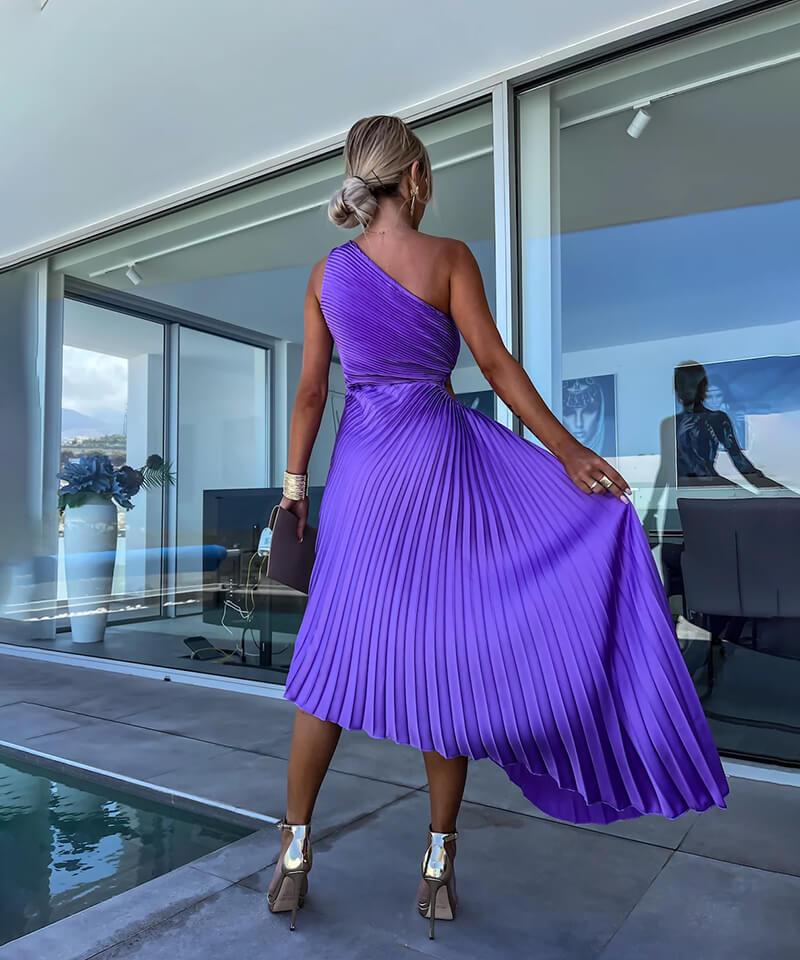 Purple Pleated One-Shoulder Homecoming Dress