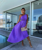 Purple Pleated One-Shoulder Homecoming Dress