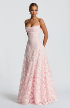 Floral Jacquard Strappy A Line Maxi Dress - Formal Evening Gown