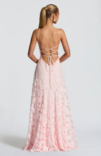 Floral Jacquard Strappy A Line Maxi Dress - Formal Evening Gown