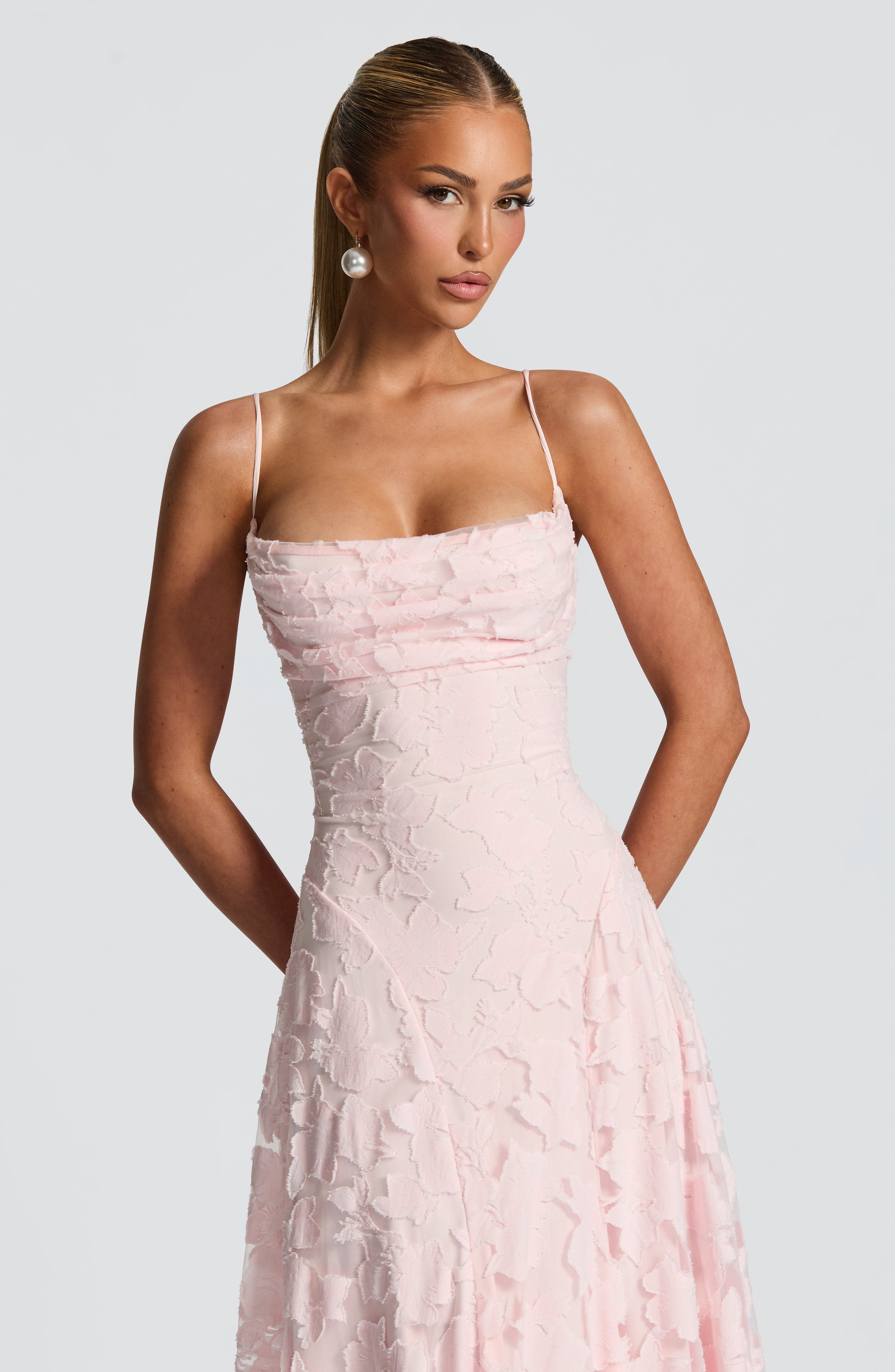 Floral Jacquard Strappy A Line Maxi Dress - Formal Evening Gown
