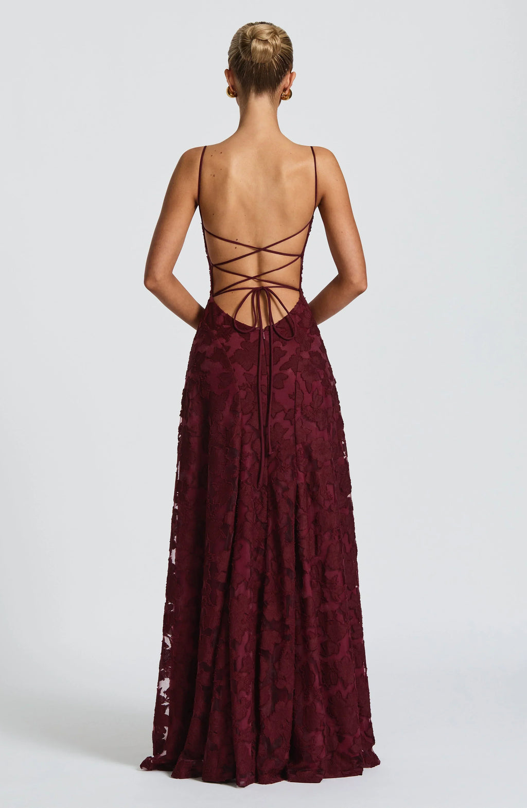 Floral Jacquard Strappy A Line Maxi Dress - Formal Evening Gown