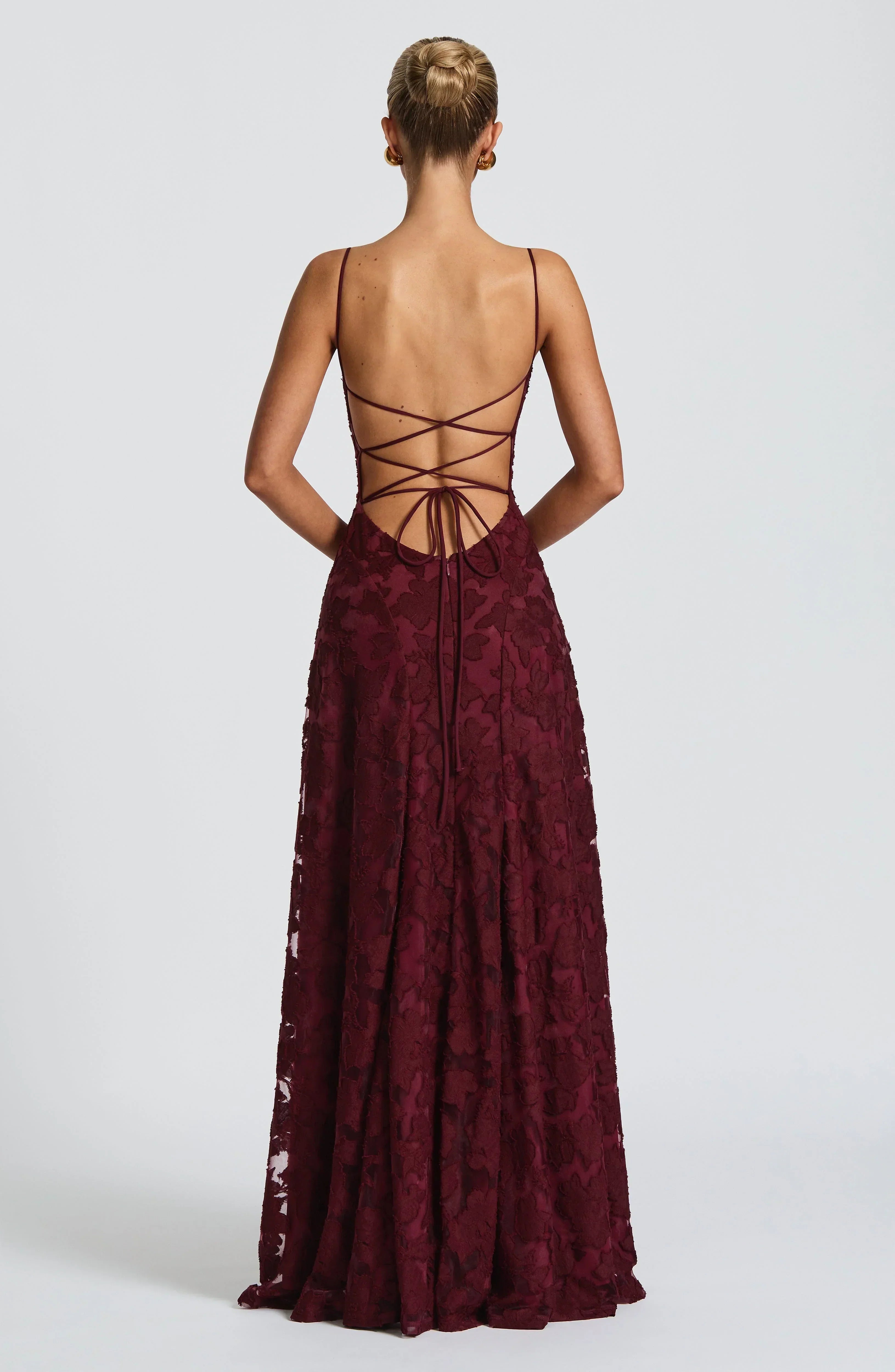 Floral Jacquard Strappy A Line Maxi Dress - Formal Evening Gown