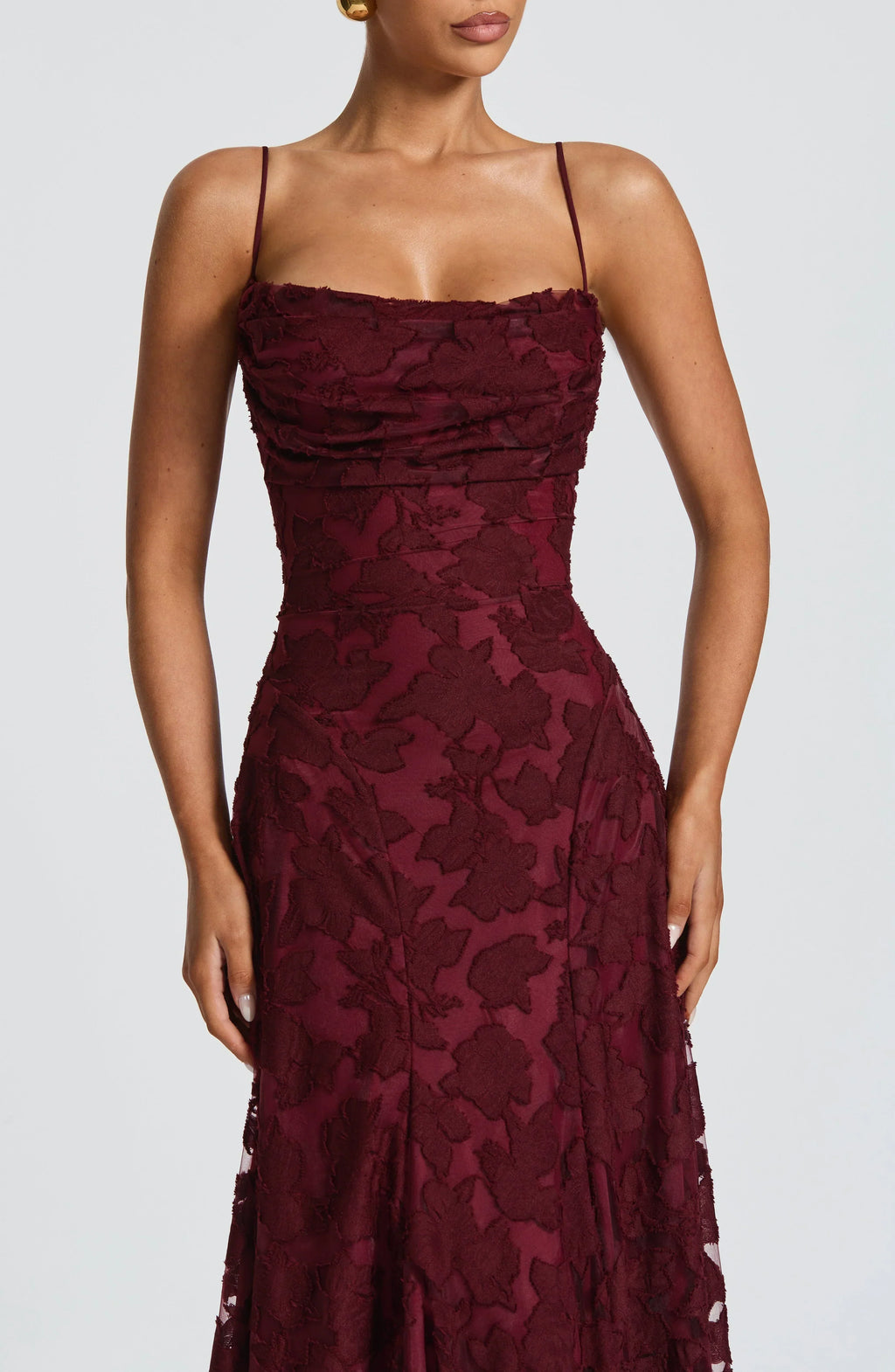 Floral Jacquard Strappy A Line Maxi Dress - Formal Evening Gown