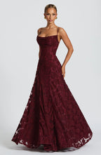 Floral Jacquard Strappy A Line Maxi Dress - Formal Evening Gown