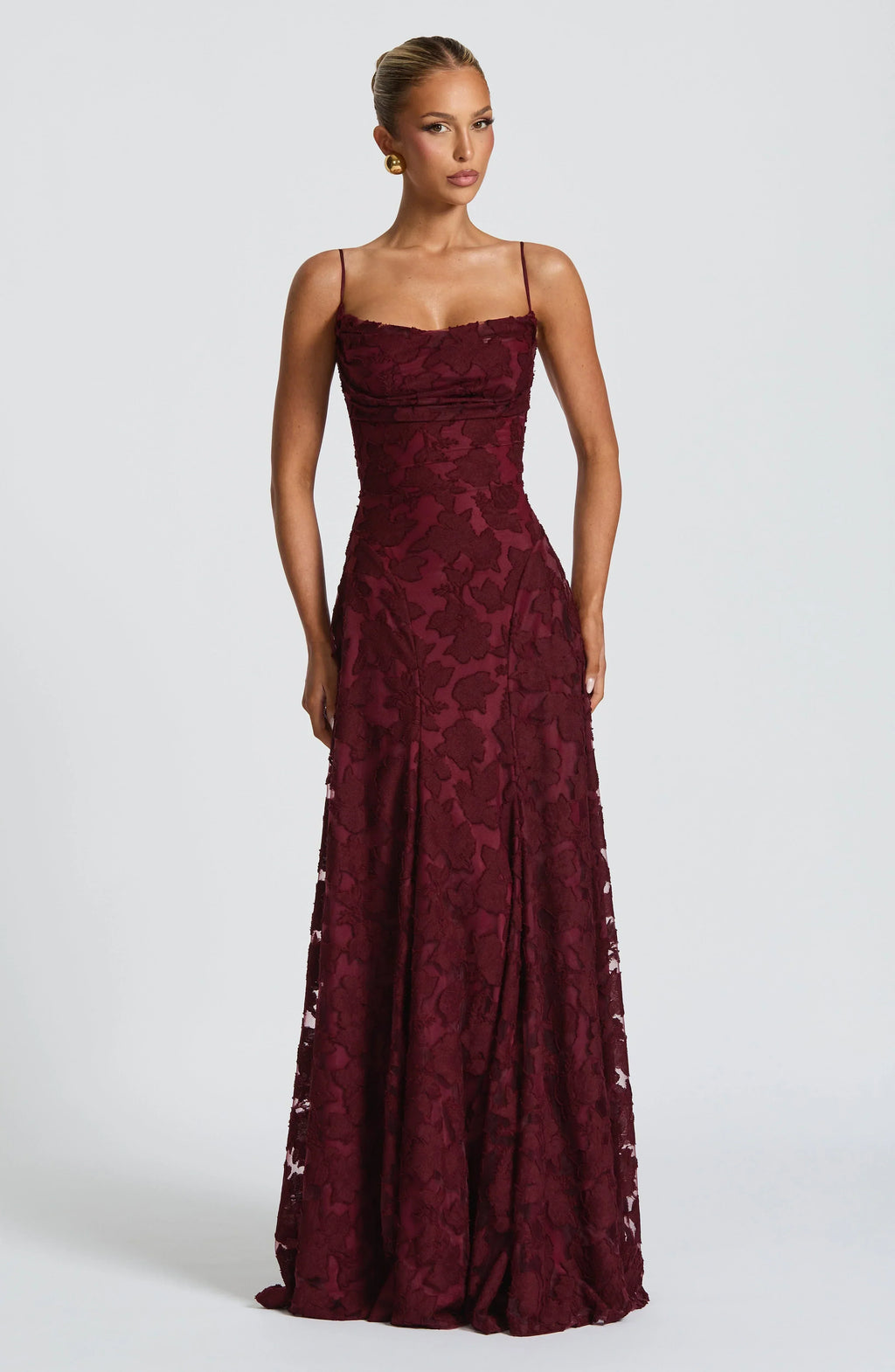 Floral Jacquard Strappy A Line Maxi Dress - Formal Evening Gown