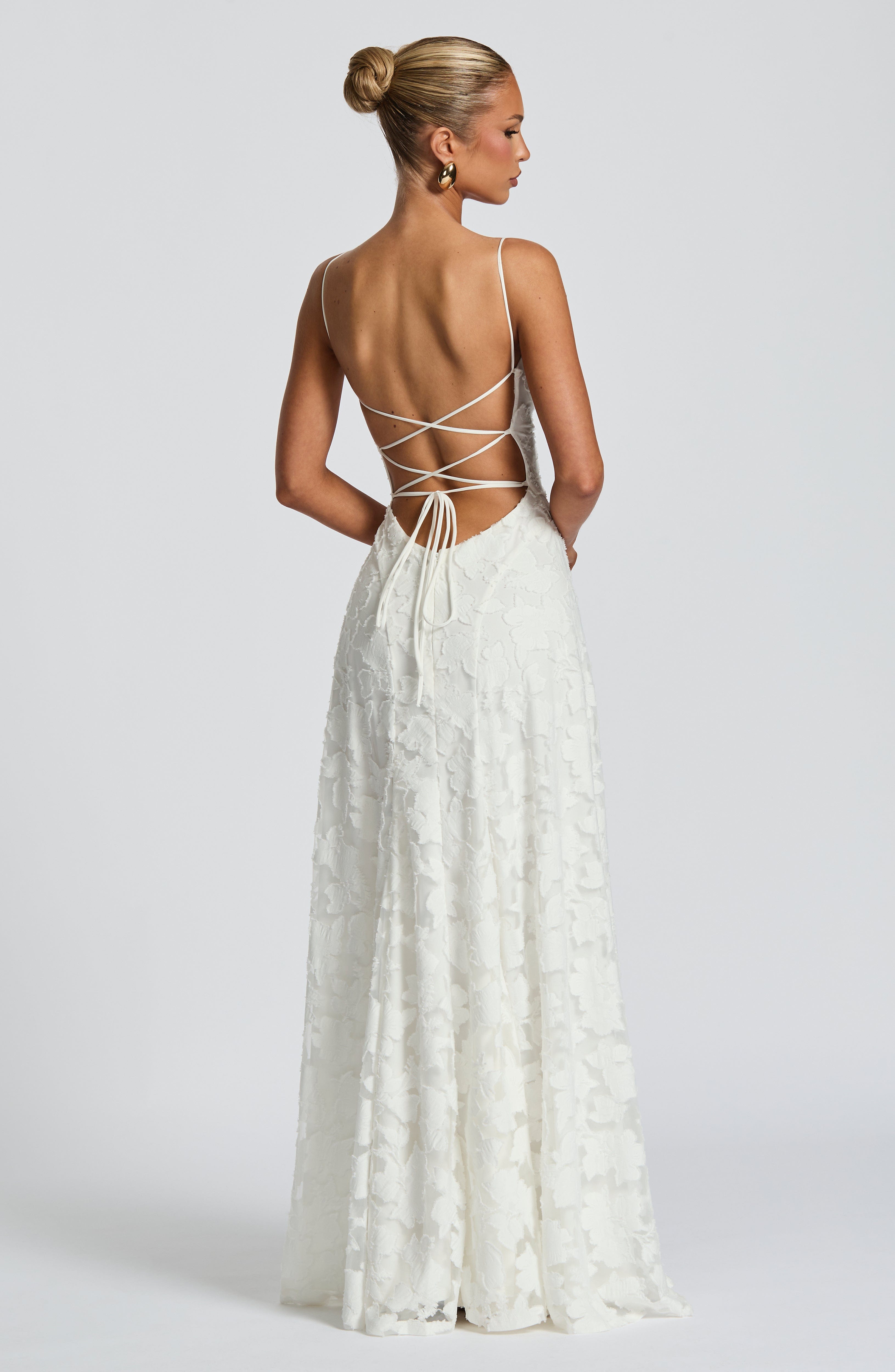 Floral Jacquard Strappy A Line Maxi Dress - Formal Evening Gown