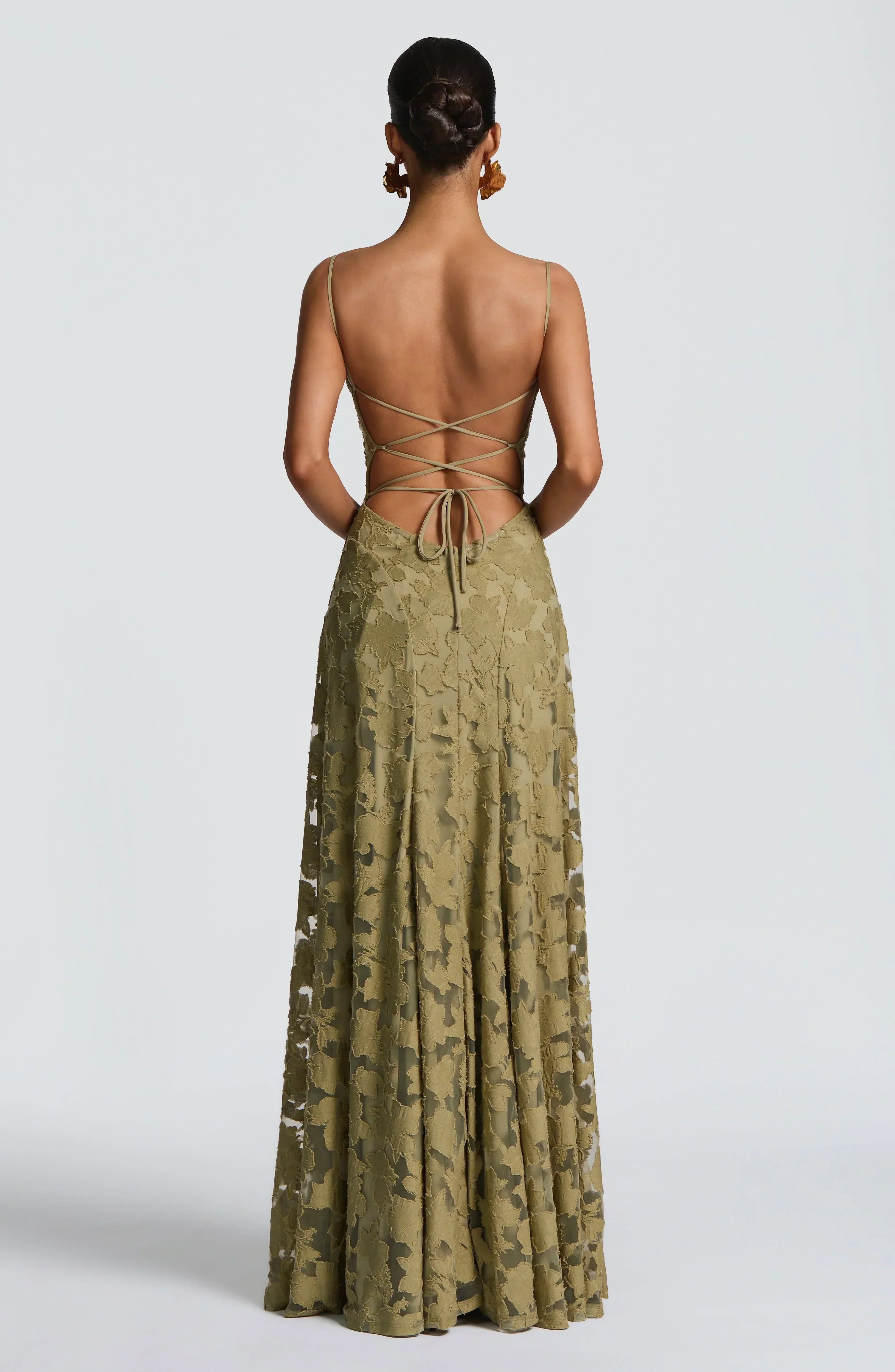 Floral Jacquard Strappy A Line Maxi Dress - Formal Evening Gown
