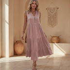 Sleeveless Button Front Tiered Casual Maxi Dresses