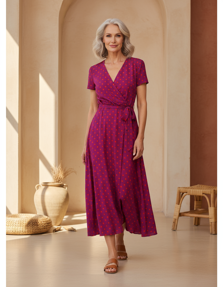 Floral Wrap Tie Waist Short Sleeve Asymmetric Midi Dress