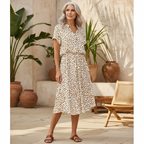 Leopard Print Belted Button Down Casual Midi Dress