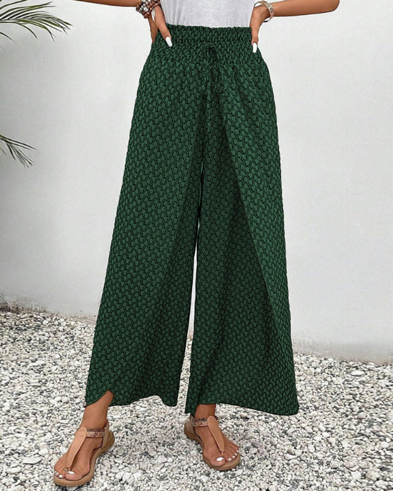 Geometric Print Smocked Waist Drawstring Wide Leg Pant